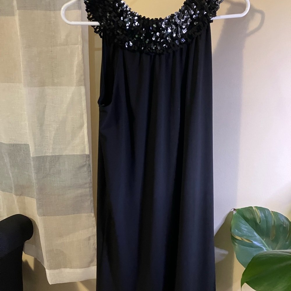 Black Sequin Neckline Shift Dress